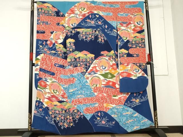 平和屋着物○和染紅型 栗山紅型 栗山吉三郎 振袖 鳳凰吉祥花鳥文 鬼