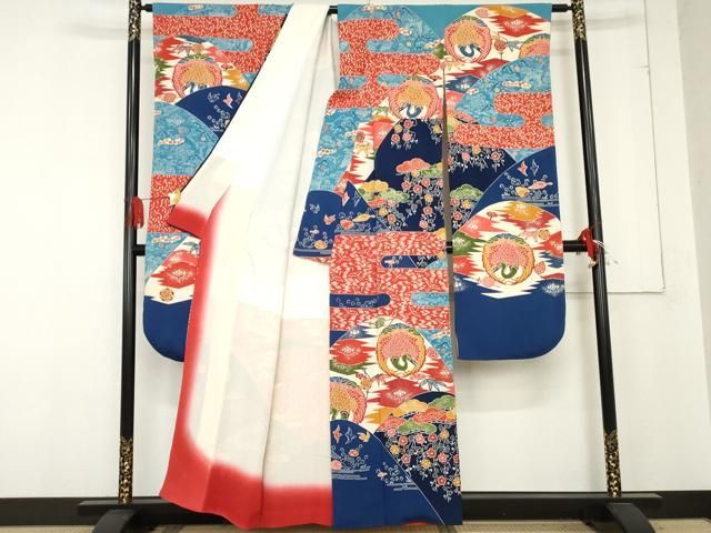 平和屋着物○和染紅型 栗山紅型 栗山吉三郎 振袖 鳳凰吉祥花鳥文 鬼