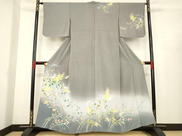 平和屋着物 訪問着 単衣 友禅 草花文 暈し染め 正絹 ck