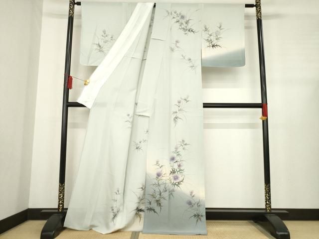 平和屋着物 夏物 訪問着 絽 手描き 草花文 暈し染め 銀彩 正絹 ck