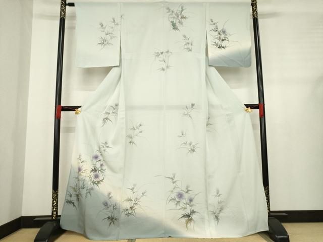 平和屋着物 夏物 訪問着 絽 手描き 草花文 暈し染め 銀彩 正絹 ck