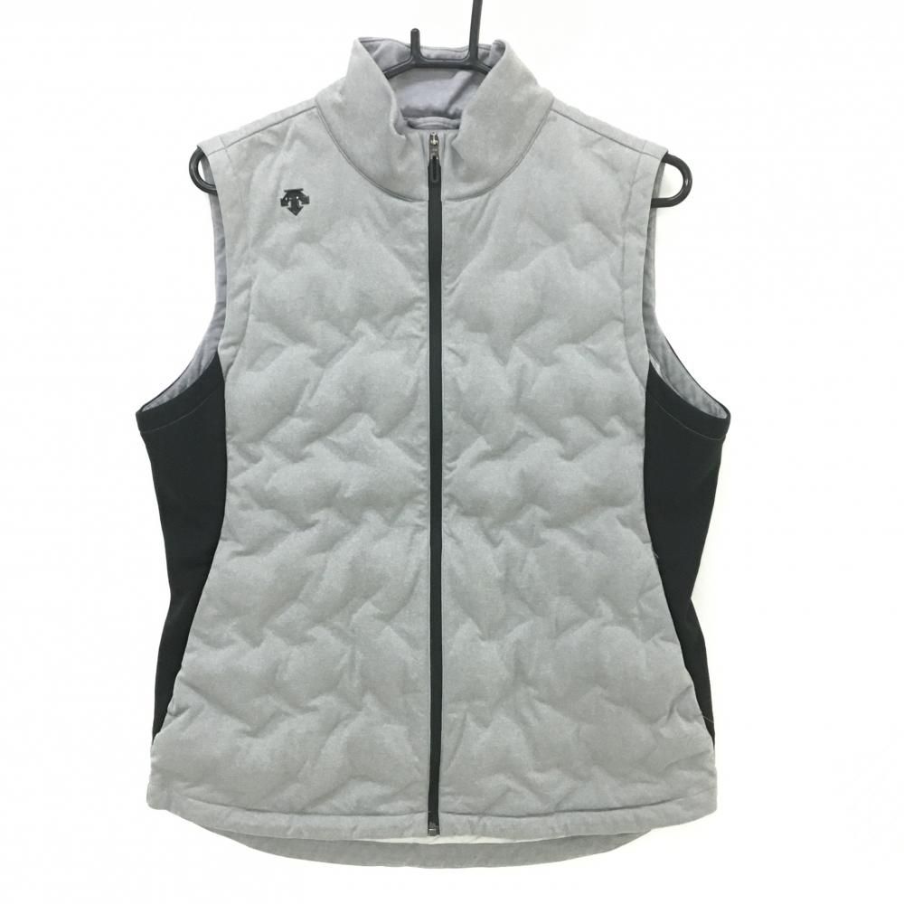 美品】デサントゴルフ ダウンベスト 杢グレー シリコンロゴ サイド切替