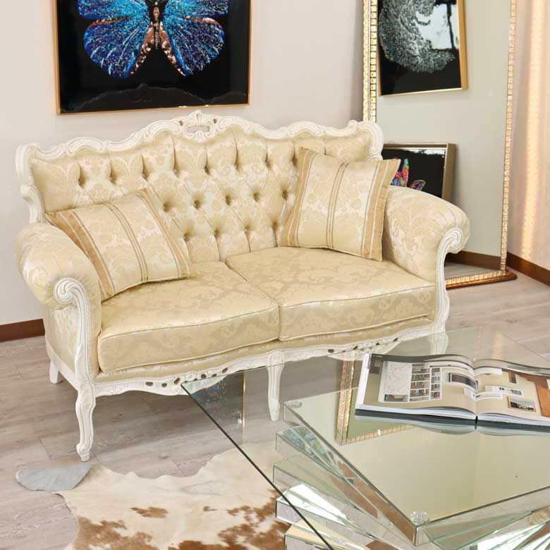 イタリア 2人掛けソファ ゴールド ホワイト 猫脚 2人用 2 Pソファ 2人がけ ルブラン 白家具