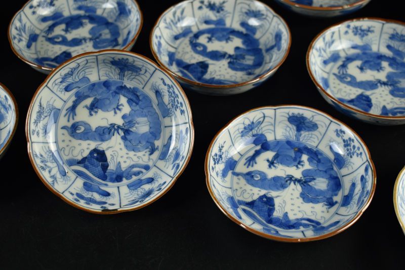 蔵A 5724 b 新渡 染付 龍魚図 小皿 十八客