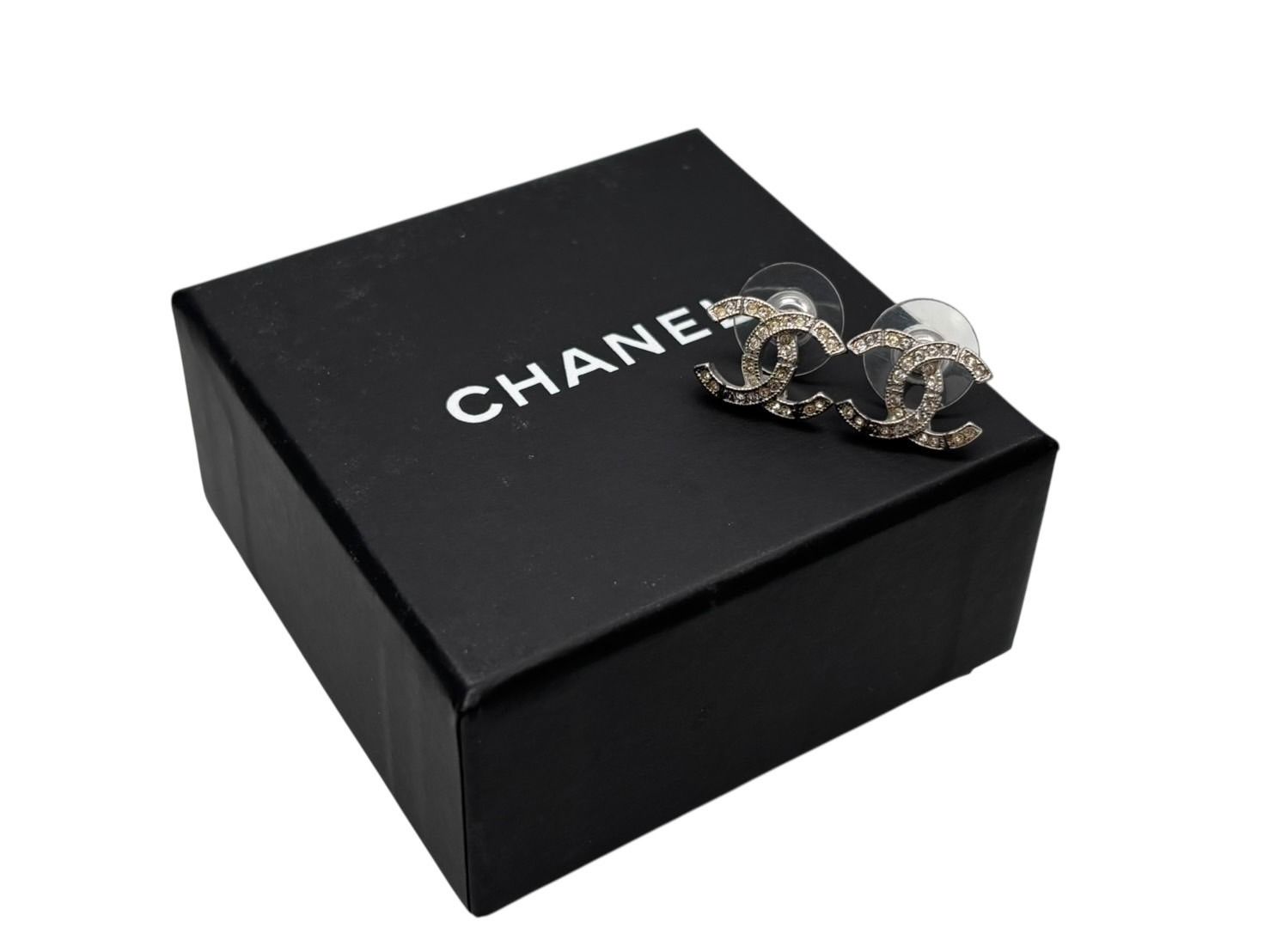 CHANEL シャネル ココマーク ピアス 重量約2 0 g A 16 K刻印 ラインストーン メタル クリア シルバー 両耳用 4 b 009785