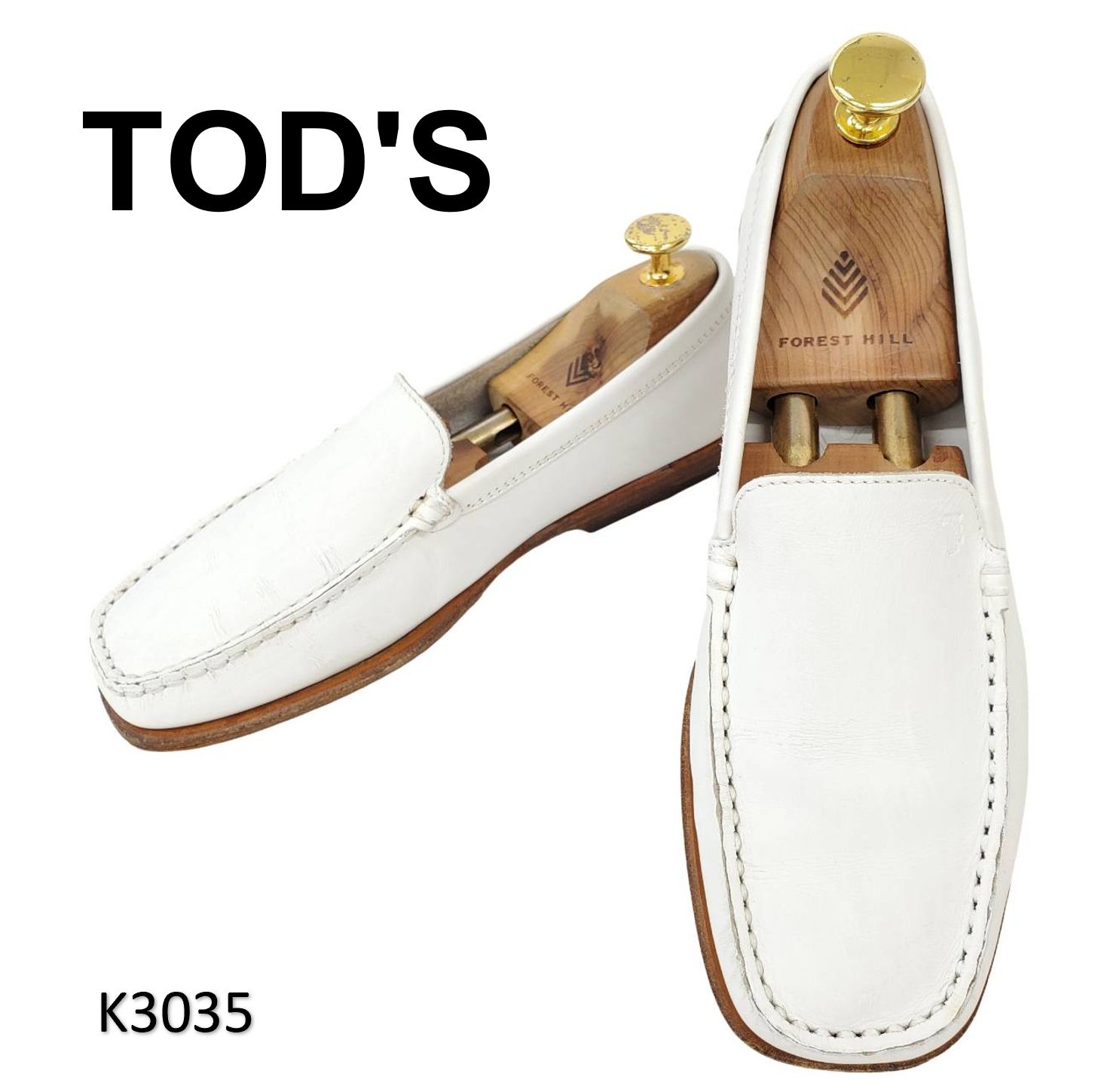 トッズ スクエアトゥ 本革 レザー ローファー 裏張り済み ホワイト トッズ スクエアトゥ 本革 レザー ローファー 裏張り済み ホワイト