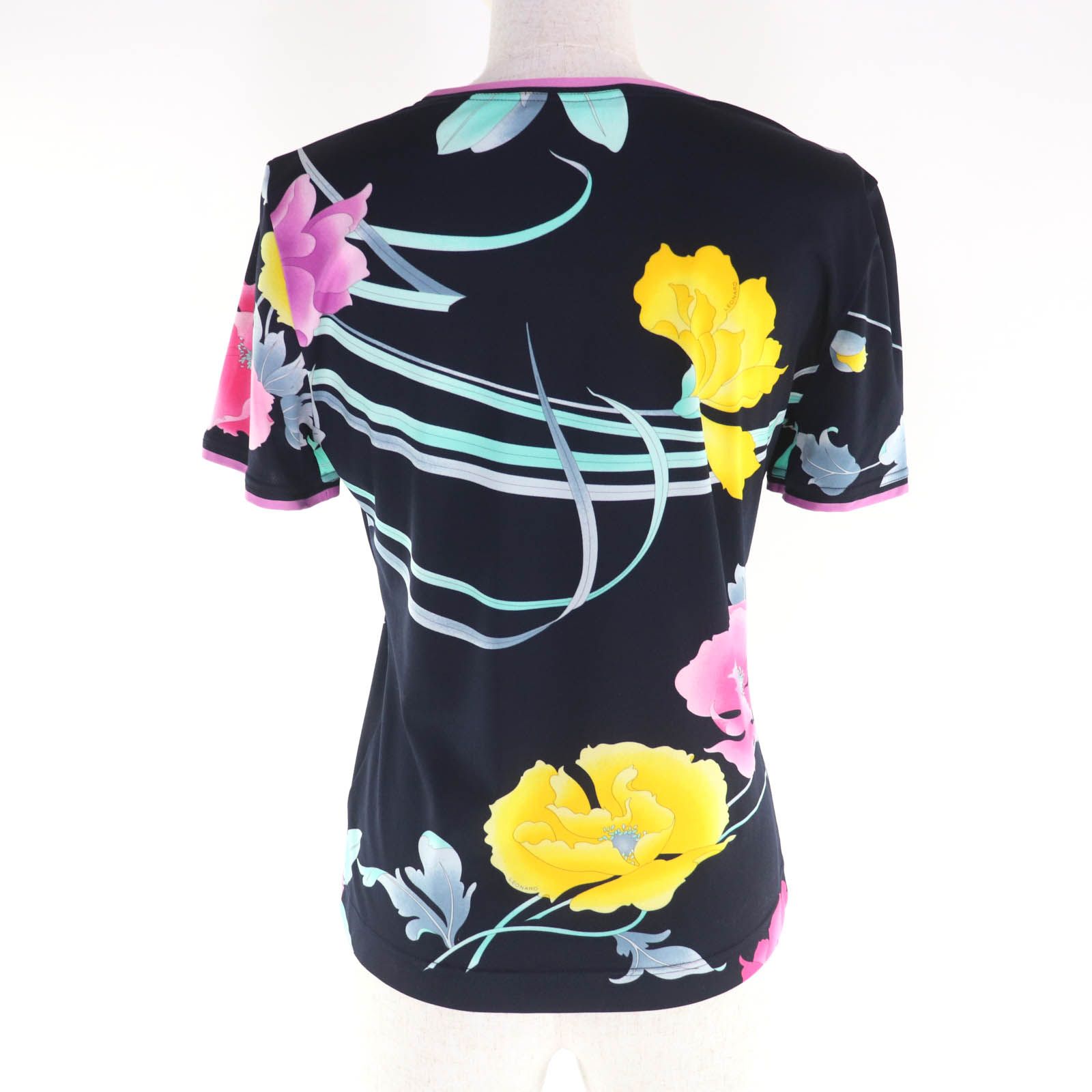 極美品☆LEONARD レオナール 花柄 半袖 トップス カットソー ダーク
