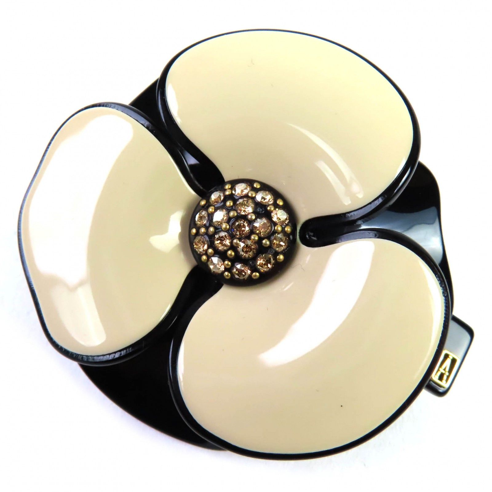 ALEXANDRE DE PARIS アレクサンドル ドゥ パリカメリア ラインストーン装飾 バレッタ ヘア ブラック アイボリー 保存袋付き フランス製 レディース