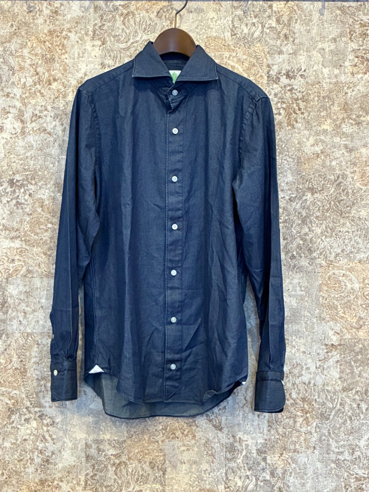 Finamore インディゴ コットンシャツ デニムシャツ シャンブレーシャツ 長袖 Sサイズ