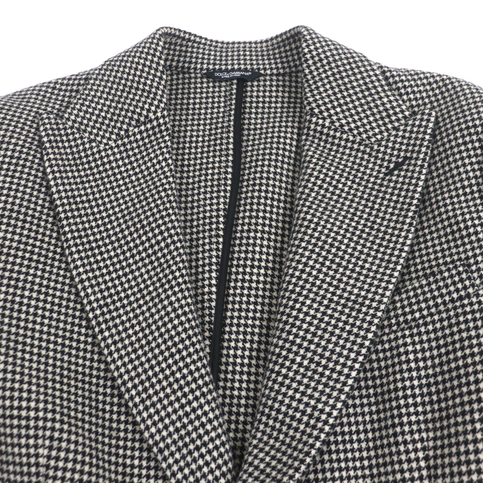 DOLCE-GABBANA ドルチェ＆ガッバーナ ウール 黒タグ 千鳥格子柄 シングル チェスターコート ブラック系 48 イタリア製 メンズ