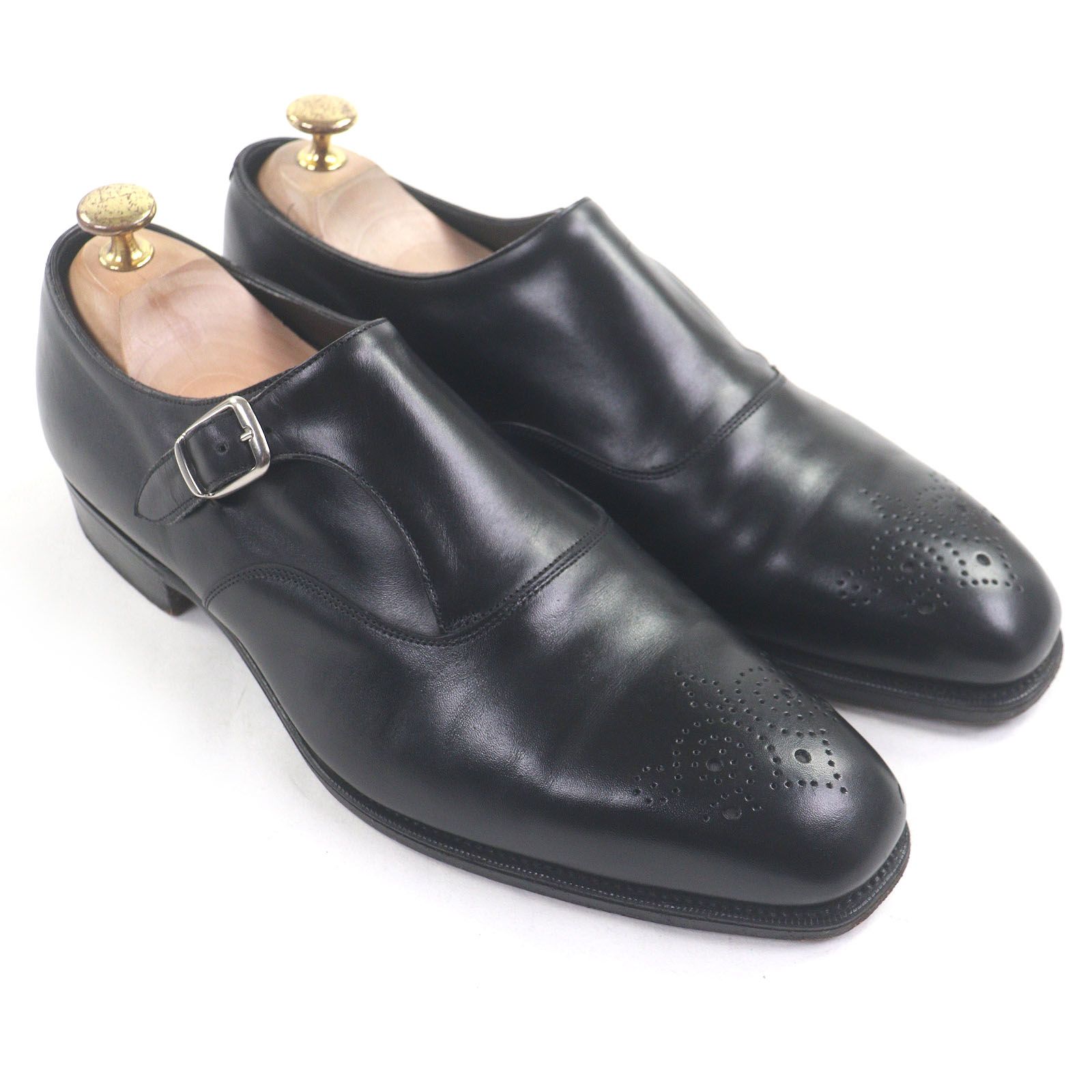EDWARD GREEN エドワードグリーン レザー モンクストラップ サイドモンク メダリオン 888ラスト ドレスシューズ ブラック 8 5 D イングランド製 メンズ