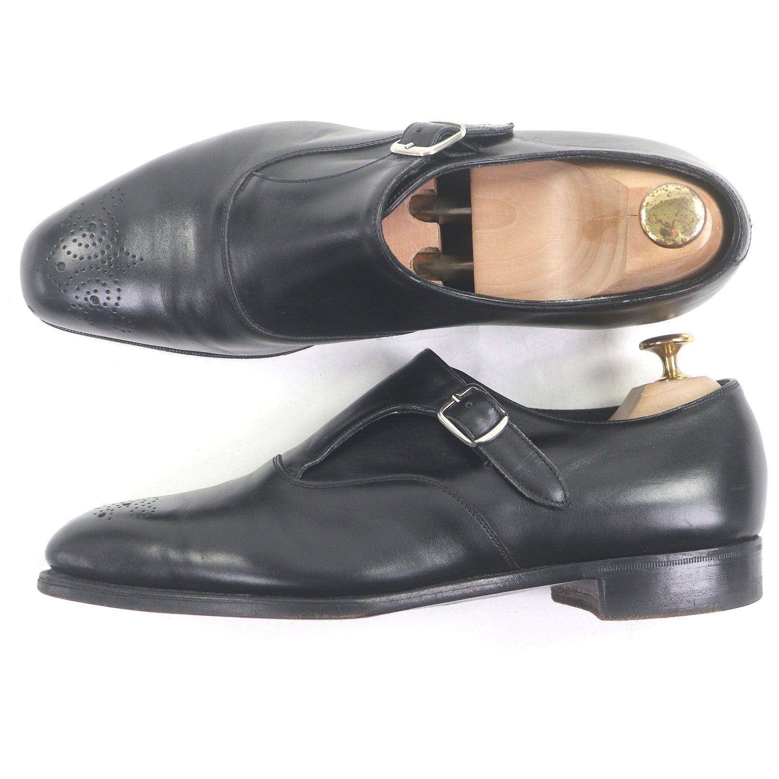  EDWARD GREEN エドワードグリーン レザー モンクストラップ サイドモンク メダリオン 888ラスト ドレスシューズ ブラック 8 5 D イングランド製 メンズ ドレス ビジネスシューズ ブーツ 革靴
