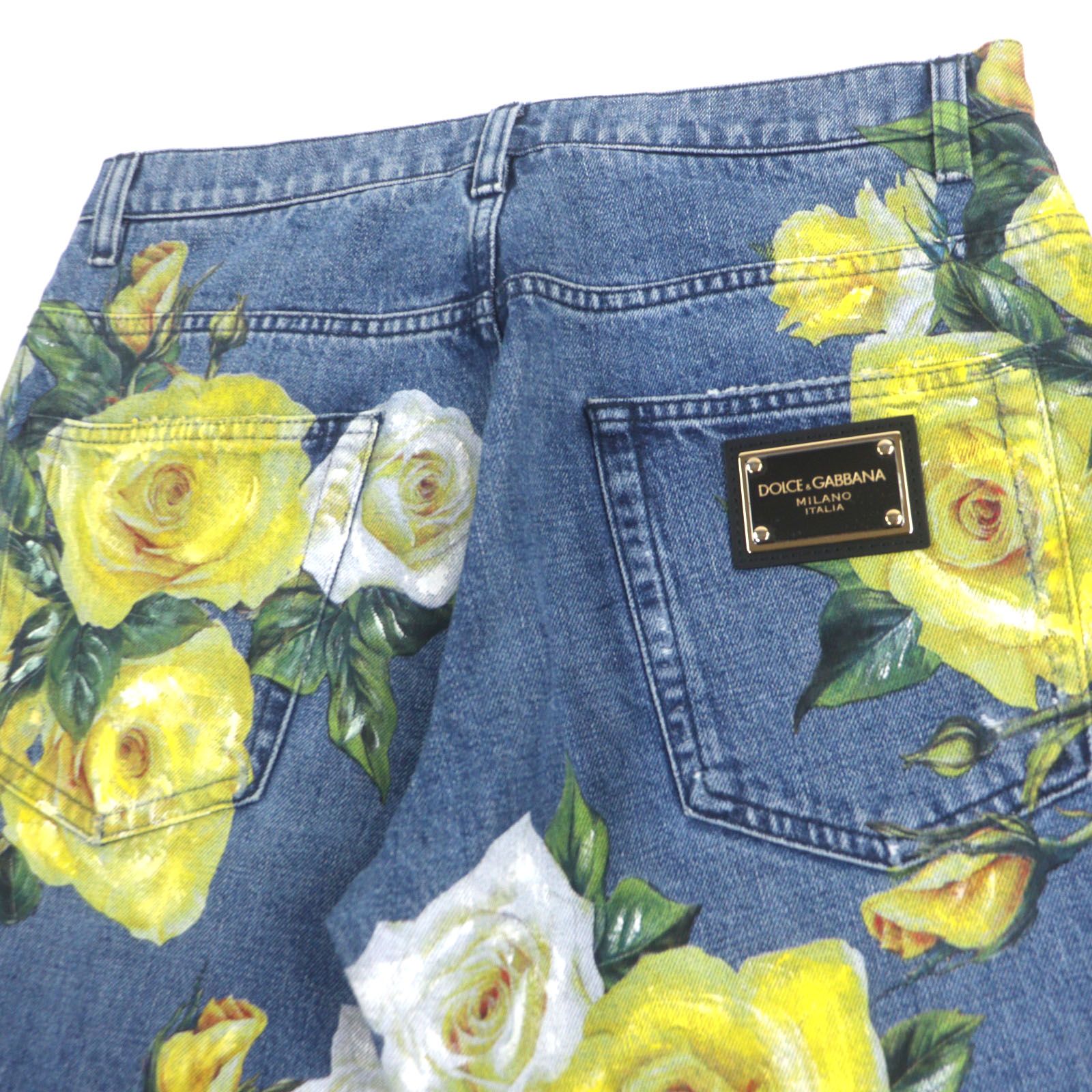 極美品▼DOLCE&GABBANA ドルチェ＆ガッバーナ LOOSE 黒タグ フローラル柄 ダメージ加工 レザーパッチ付き デニムパンツ 44 正規品 メンズ 極美品▽DOLCE&GABBANA ドルチェ＆ガッバーナ LOOSE 黒タグ フローラル