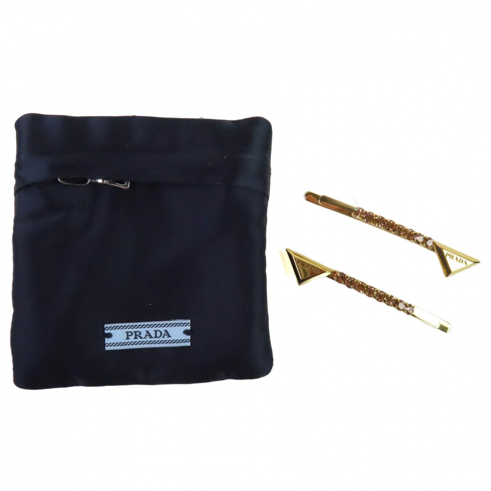 良品◇PRADA プラダ 1IF098 トライアングルロゴ ラインストーン装飾付