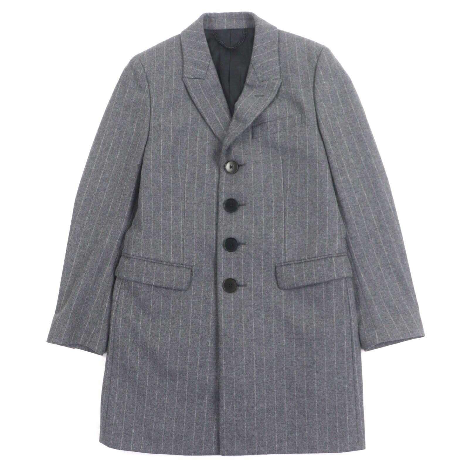 Paul Smith LONDON ポールスミスロンドン ウール ストライプ柄 ロゴ入りボタン シングル チェスターコート グレー S メンズ