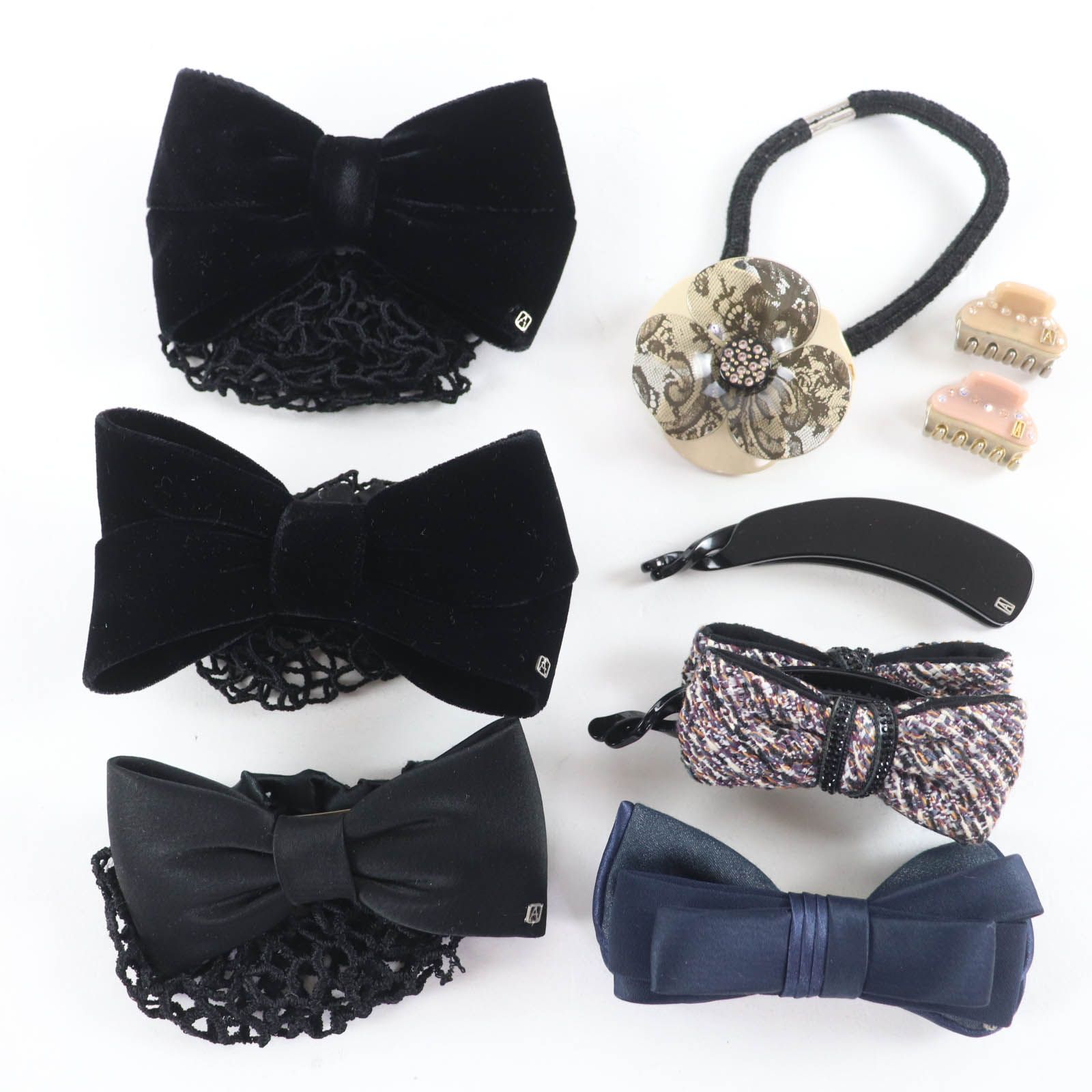 ドンドン見直し ALEXANDRE DE PARIS アレクサンドル ドゥ パリ バレッタ ヘアゴム 8点セット ヘア ブラック マルチ 保存袋付き フランス製 レディース