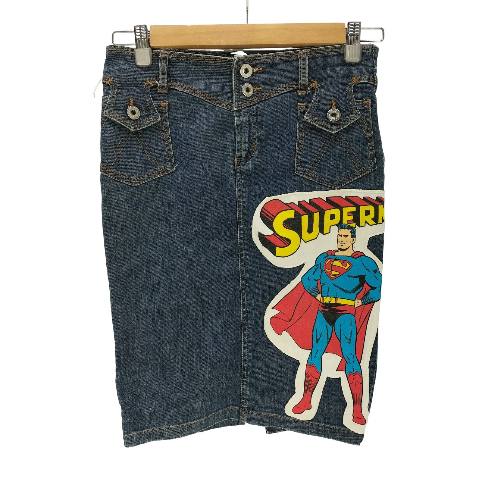 ディーアンドジードルチェアンドガッバーナ D G DOLCE GABBANA 05 SS VINTAGE LIMITED EDTION スーパーマン アメコミ パッチワーク デニム タイト スカート ボタン ロゴ 刻印 Y 2 K レディース 24 38