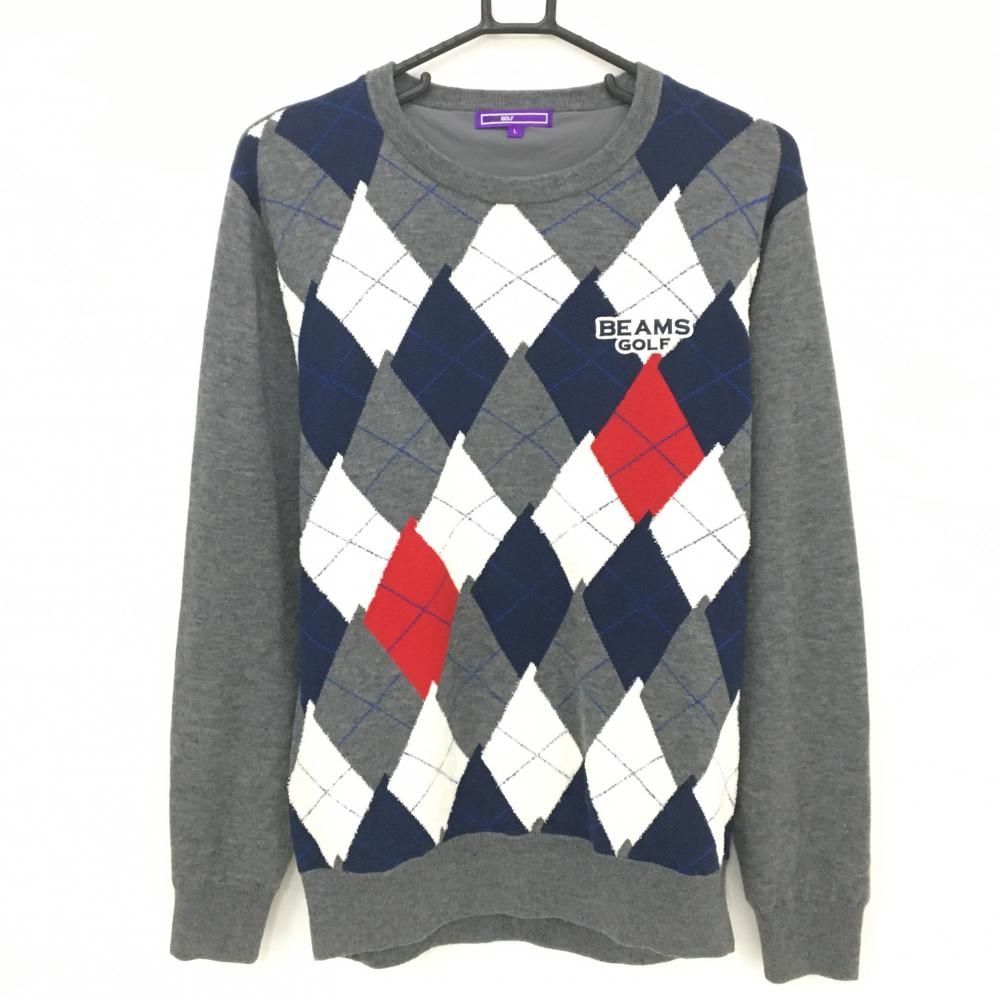ビームスゴルフ セーター グレー×ネイビー 前面アーガイル 裏地付