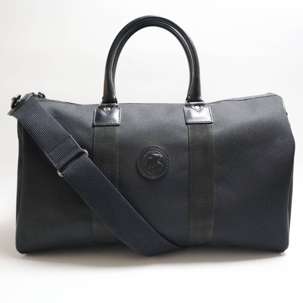 HUNTING WORLD ハンティングワールド ロゴ キャンバス レザー 2 WAY ボストンバッグ ショルダーバッグ ブラック S 2511 k 106
