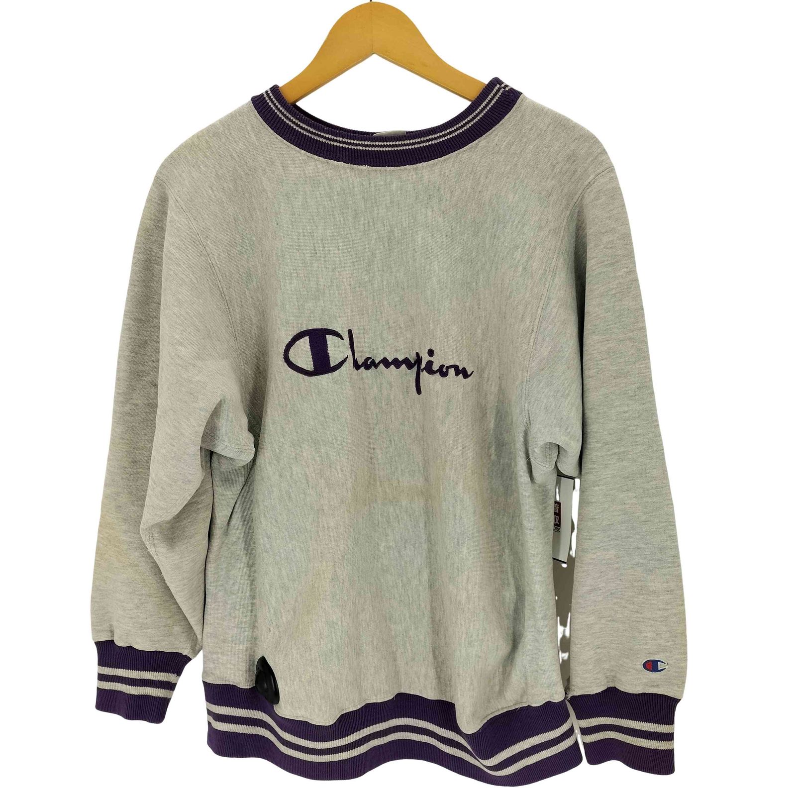 チャンピオン Champion USA製 刺繍タグ ロゴ刺繍クルーネックスウェット メンズ import：M