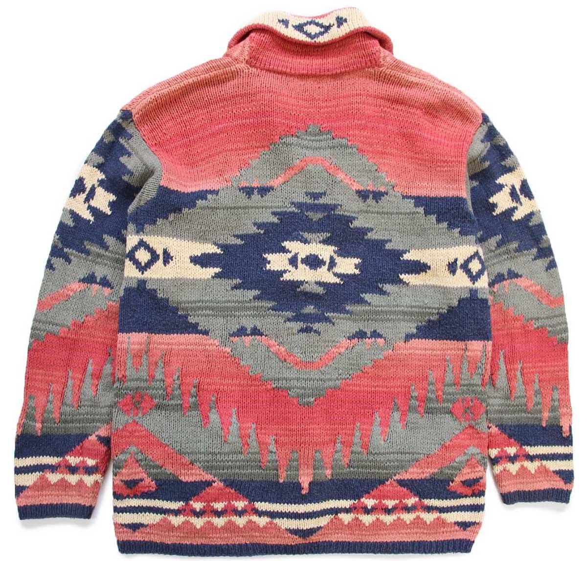 ラルフローレン　ネイティブ　カーディガン　コンチョボタン 00s LAUREN ラルフローレン ネイティブ柄 ショールカラー コンチョ