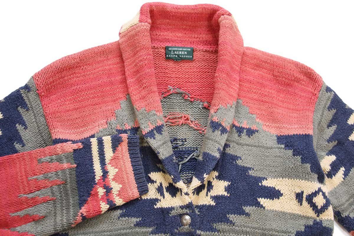 00s LAUREN ラルフローレン ネイティブ柄 ショールカラー コンチョ