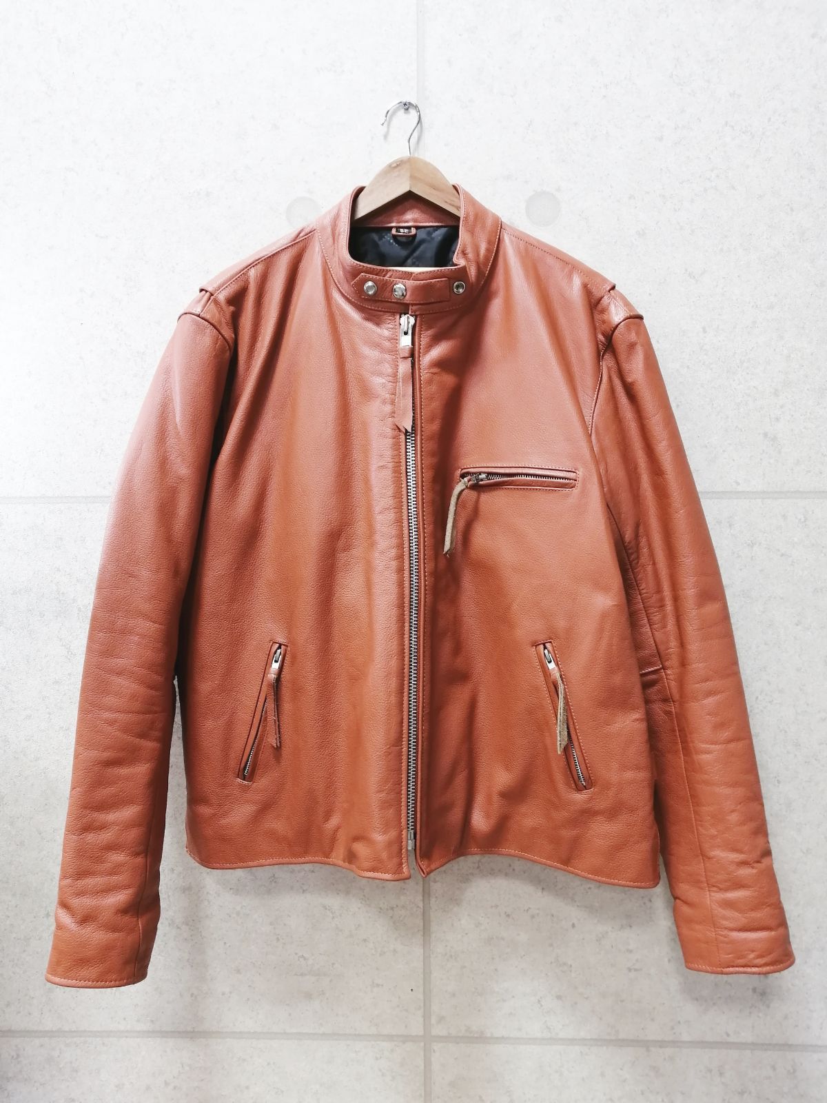 DOM フリーダム レザージャケット 裏地キルティング 無地 オレンジ系