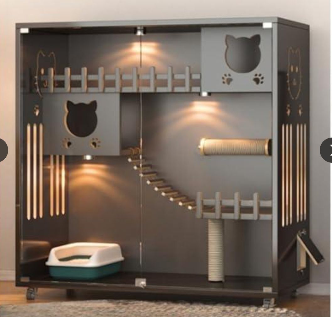 大好評 猫ケージ 大型猫 ペット 猫ハウス 猫ヴィラ コンパクト猫 木製防水猫 透明ペットディスプレイキャビネット 2段猫 ハンモック キャス