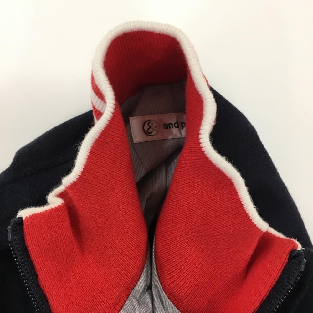 美品】アンパスィ セーター ネイビー×レッド ハーフジップ 裏地付