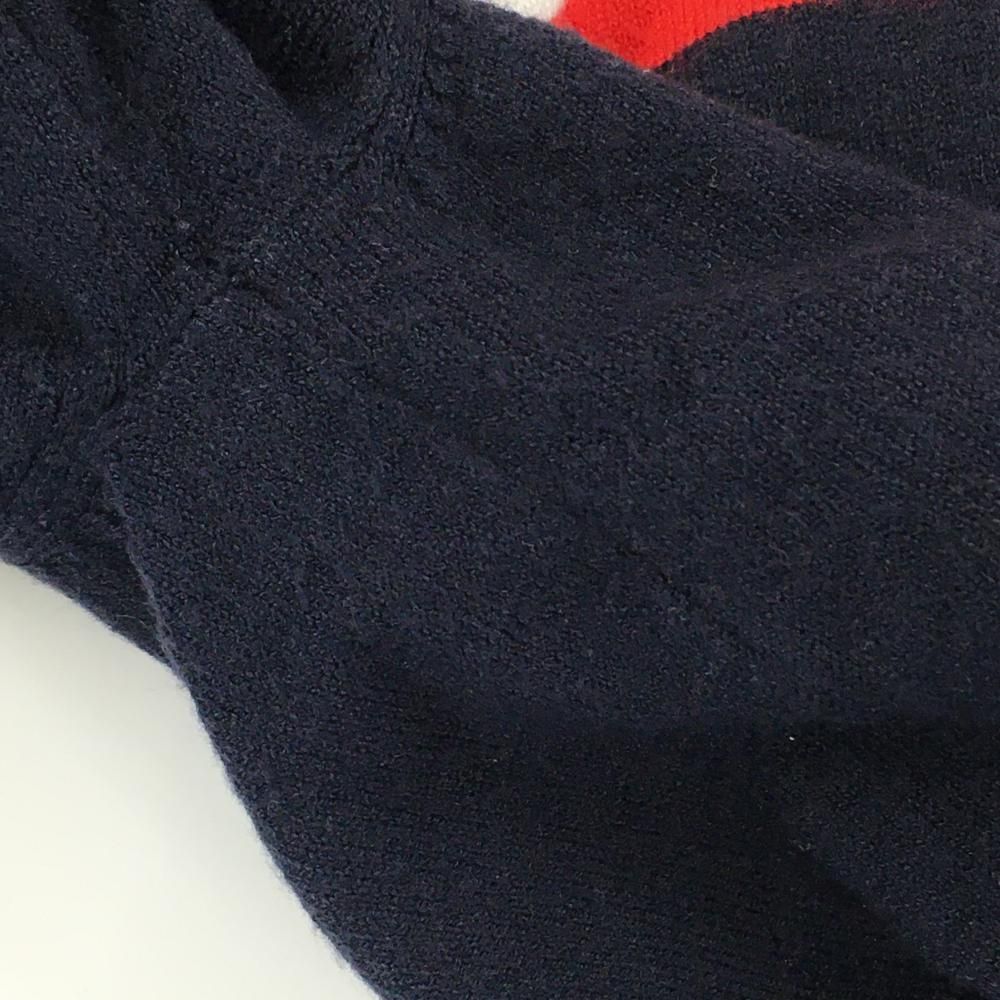 美品】アンパスィ セーター ネイビー×レッド ハーフジップ 裏地付
