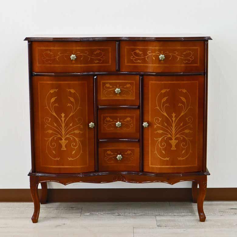 チェスト 木製 象嵌 猫脚 ローキャビネット 88cm サイドボード 119