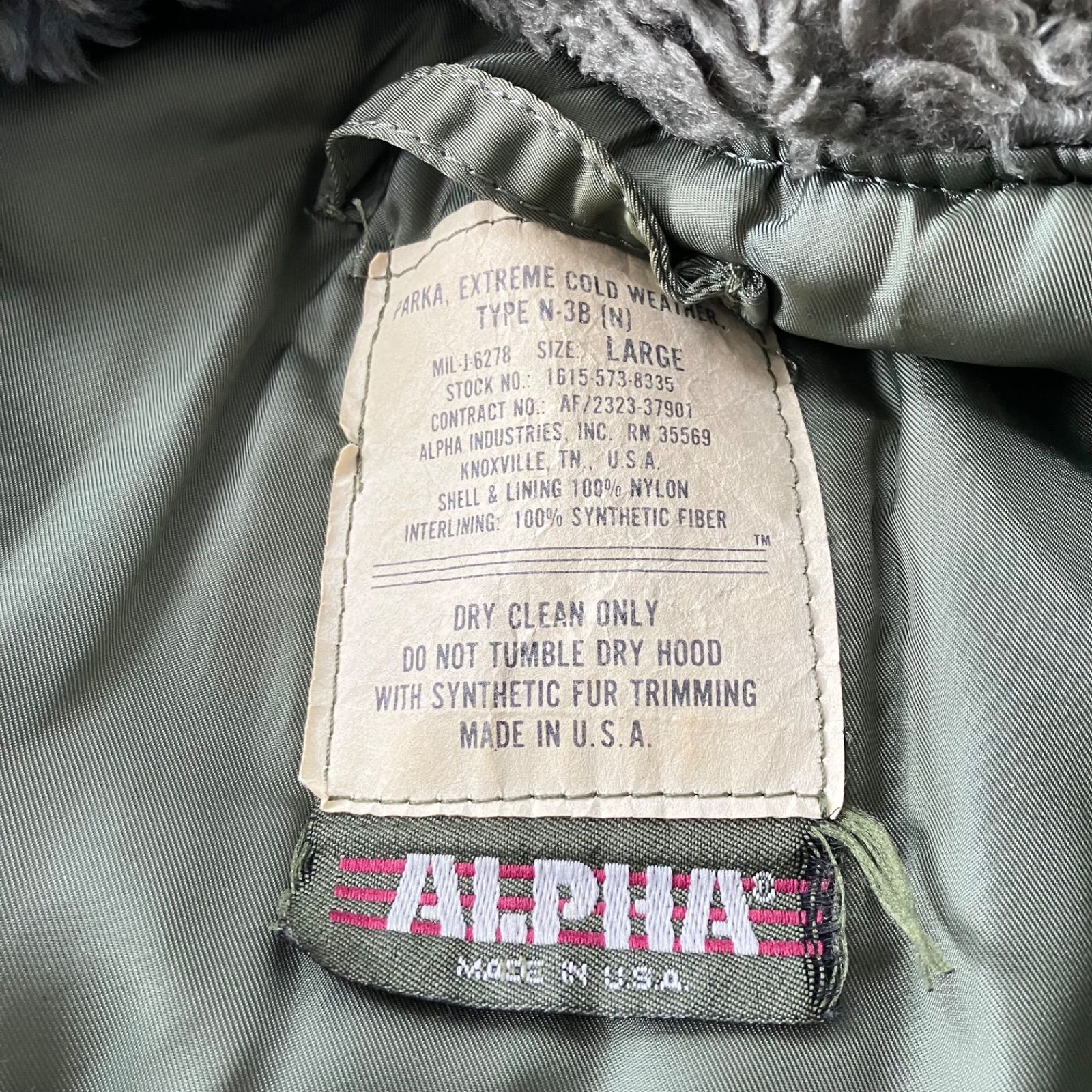 送料無料 状態良 ALPHA 本物 80s USA製 3本タグ フライトジャケット L