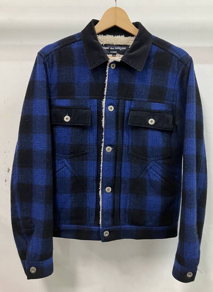 COMME des GARCONS HOMME コム デ ギャルソン オム HN-J 029 AD 2014 裏ボア ウール チェック ブルー その他ジャケット サイズXS