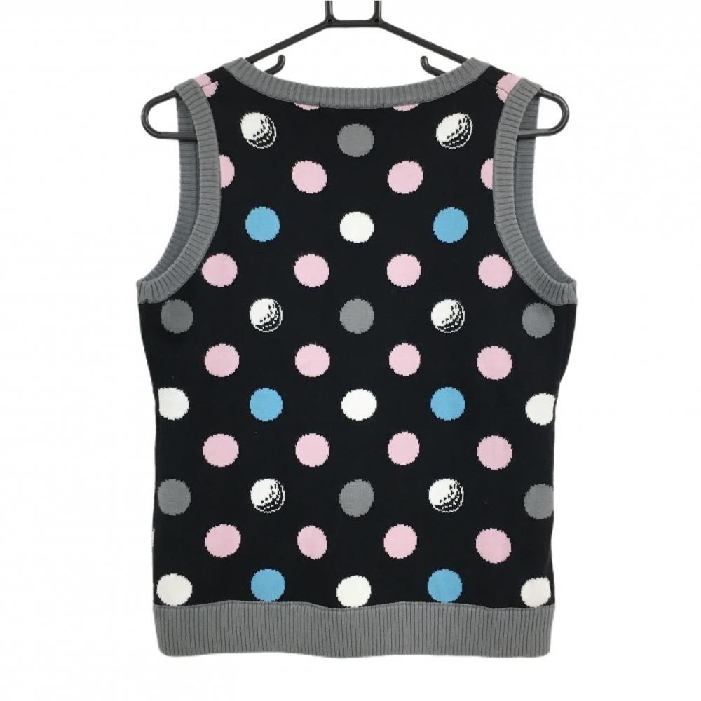 美品】ラッセルノ ニットベスト 黒×グレー×ピンク ドット レディース L