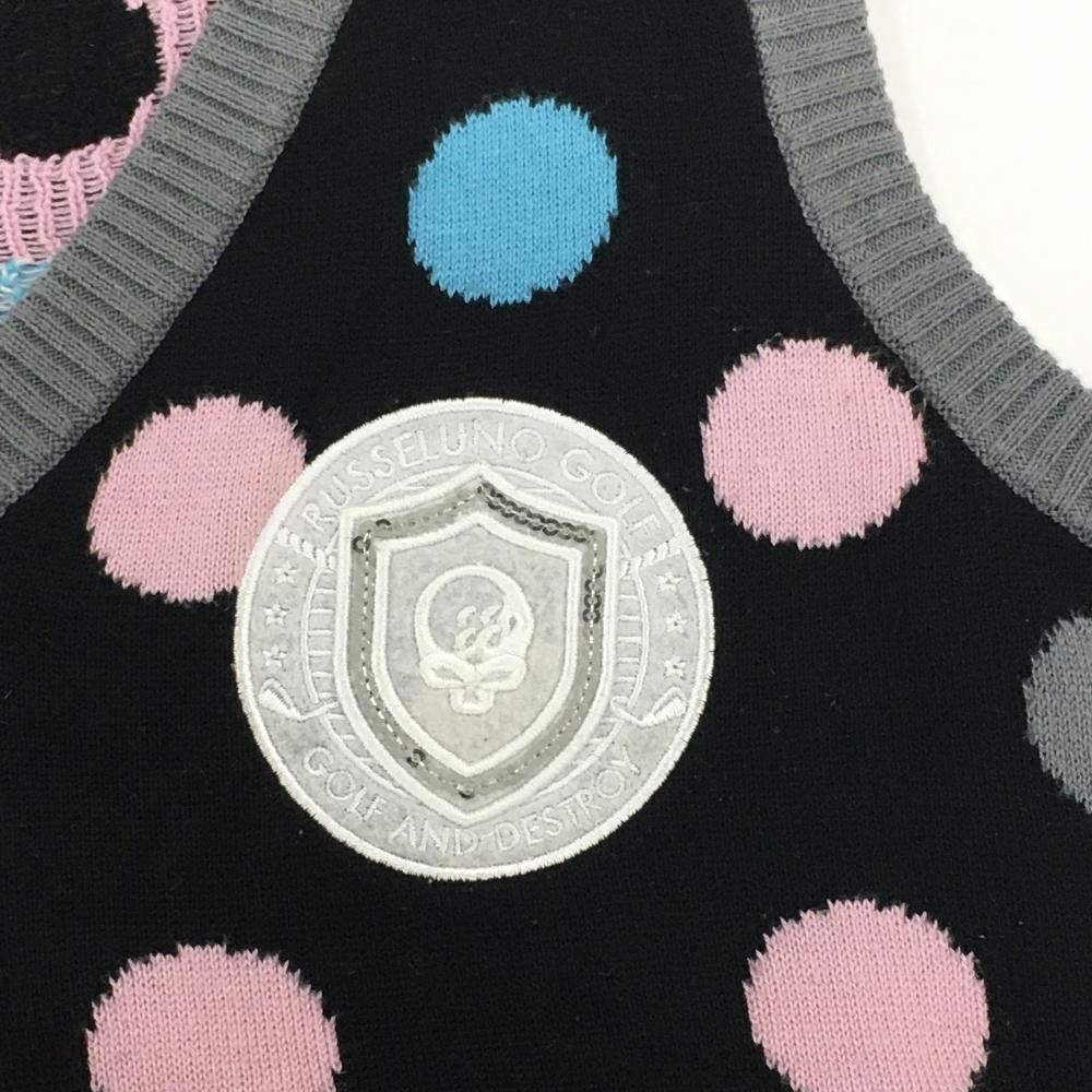 美品】ラッセルノ ニットベスト 黒×グレー×ピンク ドット レディース L