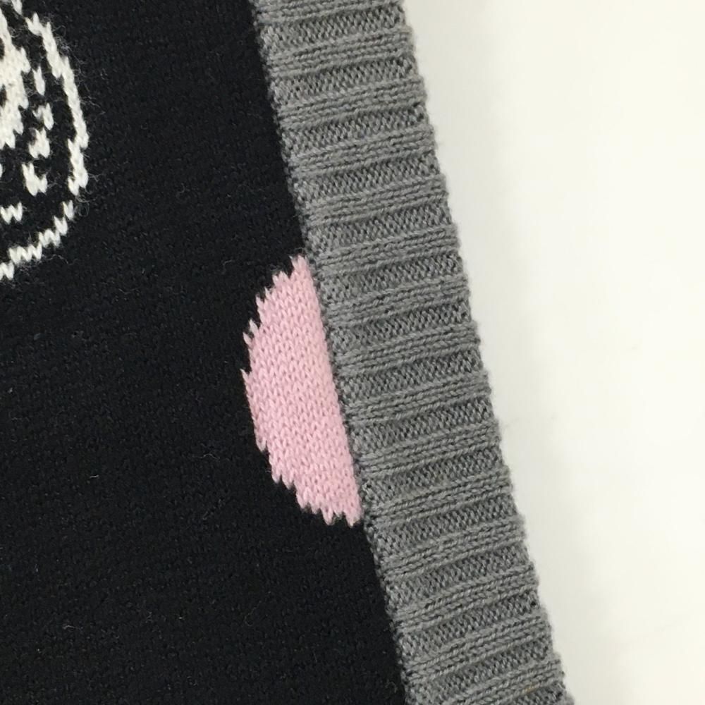美品】ラッセルノ ニットベスト 黒×グレー×ピンク ドット レディース L