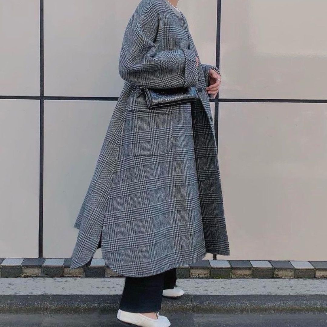 YONFA ヨンファ Aラインウールリバーコート Aラインシルエット 裏地