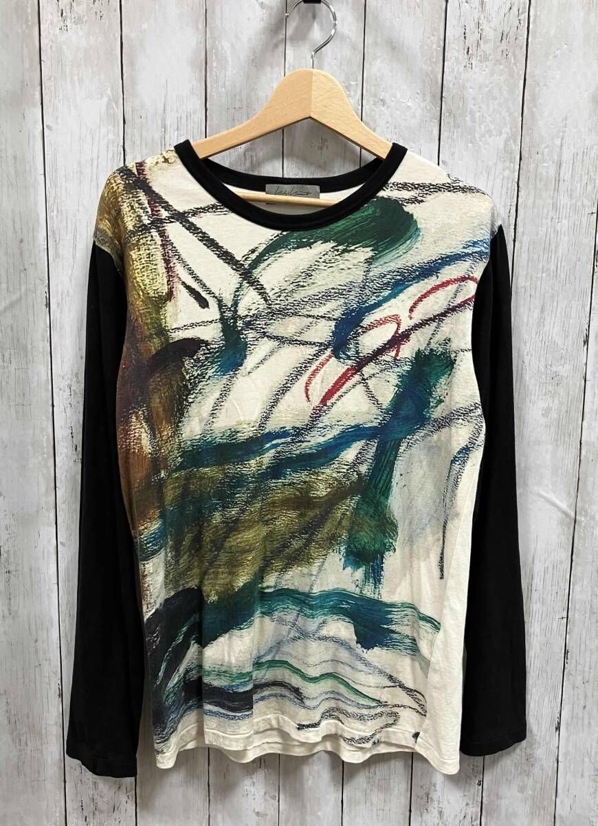 YOHJI YAMAMOTO / YUUKA ASUKA/インクジェットプリント/長袖Tシャツ/3/コットン/マルチカラー/HZ-T43-080 YOHJI YAMAMOTO POUR HOMME/長袖Tシャツ/YUUKA ASAKURA INKJET PRINTED