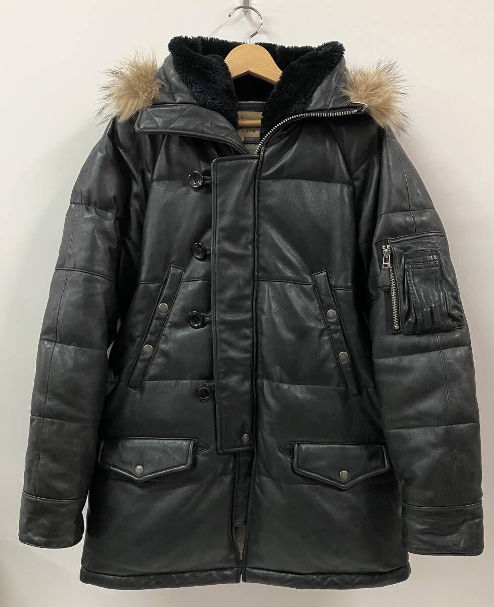AVIREX アヴィレックス オールレザーダウンジャケット フライトレザーコート サイズM 6161018 N 3 B ラムレザー 補修痕 擦れ 色褪せあり