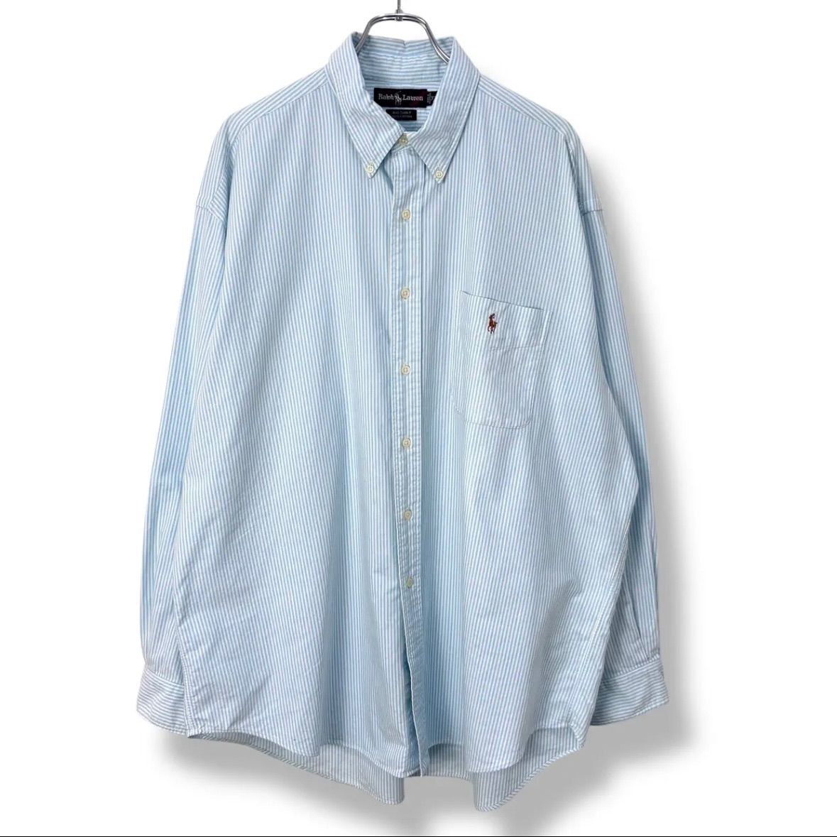 90 s Polo by Ralph Lauren Stripe B D Shirt XL 90年代 ラルフローレン ビッグシャツ ボタンダウン ストライプ サックスブルー 古着 ヴィンテージ