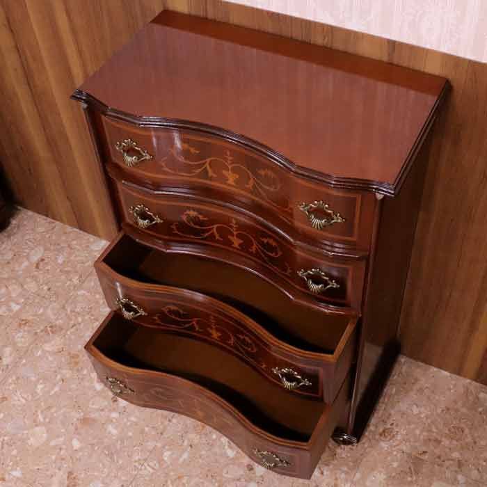 チェスト 木製 5段 完成品 茶 58cm 象嵌 ロココ調 イタリア 家具 猫脚
