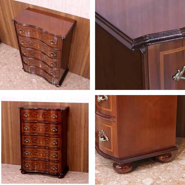 チェスト 木製 5段 完成品 茶 58cm 象嵌 ロココ調 イタリア 家具 猫脚