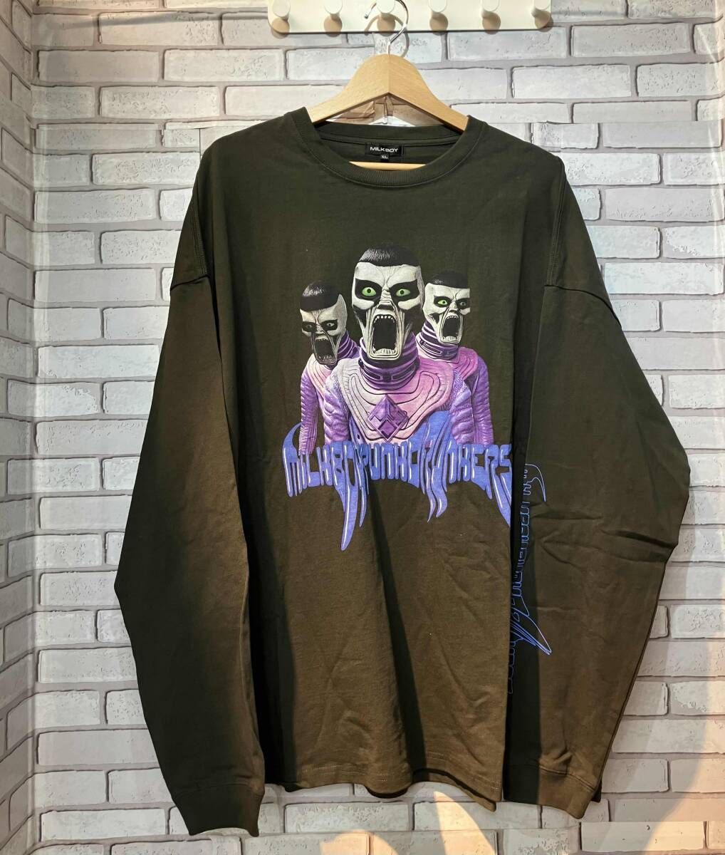 PUNK DRUNKERS / パンクドランカーズ/×LAND BY MILKBOY/長袖シャツ/XL/コットン/IDG// PUNK DRUNKERS パンクドランカーズ 長袖Tシャツ XLサイズ 黒 ブラック