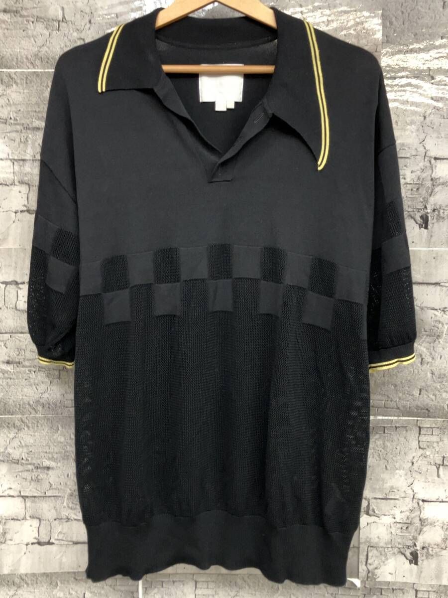 BASE MARK ベースマーク 2 TONE KNIT POLO 半袖ポロシャツ ブラック Lサイズ