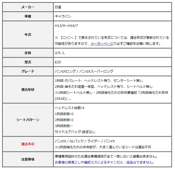 Clazzio クラッツィオ シートカバー Cool クール キャラバン E 25 H 13 9～H 16 7 EN 0518