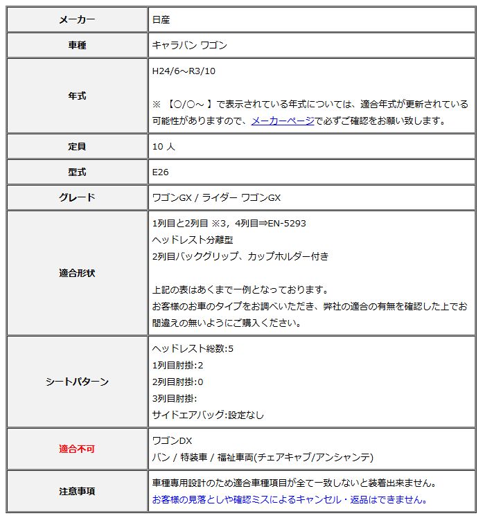 Clazzio クラッツィオ シートカバー Cool クール キャラバン ワゴン E 26 H 24 6～R 3 10 EN 5292