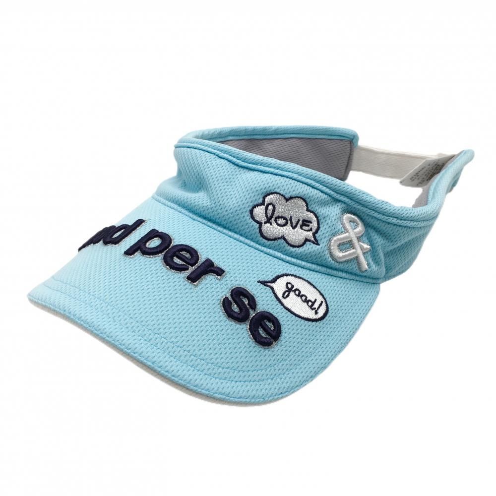 【美品】アンパスィ サンバイザー ライトブルー×ネイビー 立体ロゴ F  ゴルフウェア and per se