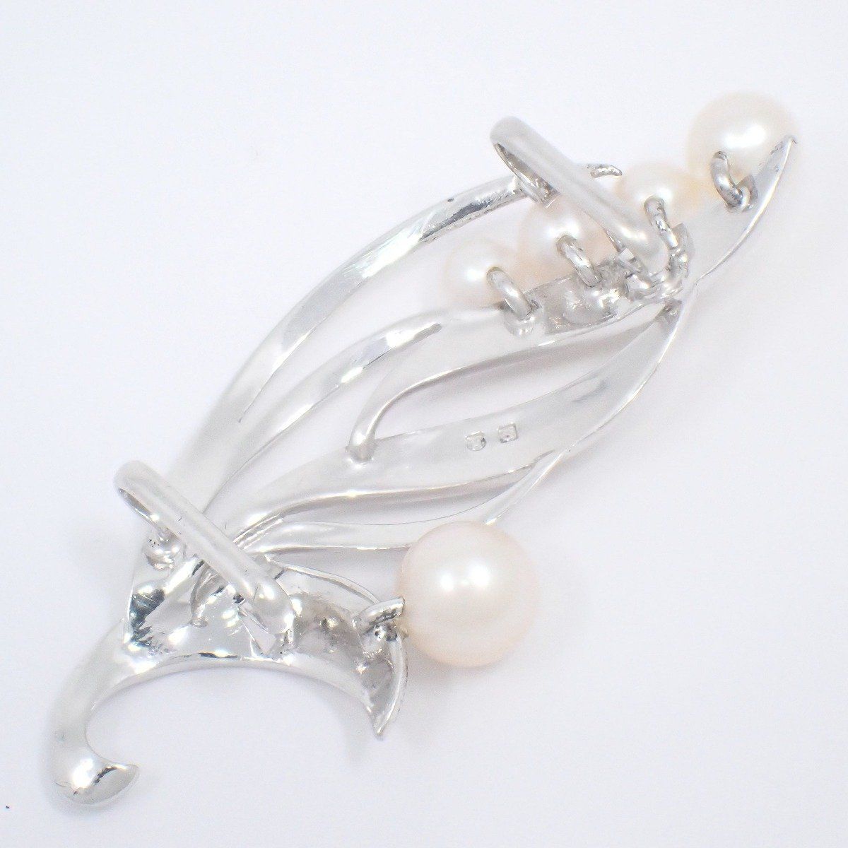  ミキモト リーフモチーフ 帯留め シルバー パール5粒 帯留め 根付 帯留め 帯飾り