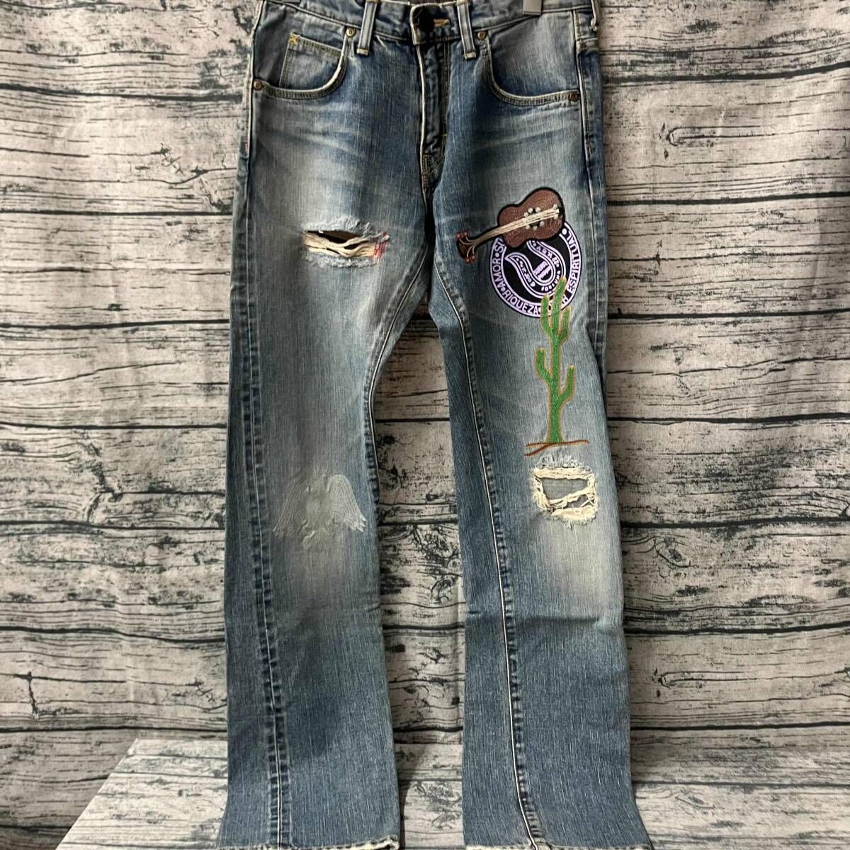 デニム TMT Lee パッチワーク ダメージ加工 × コラボ 0 LEE 赤耳 