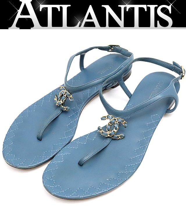 広尾店】シャネル CHANEL レザー サンダル ココマーク ブルー size38